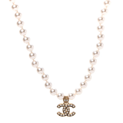 Chanel Pearl Crystal CC Short Necklace Gold 1 of 6