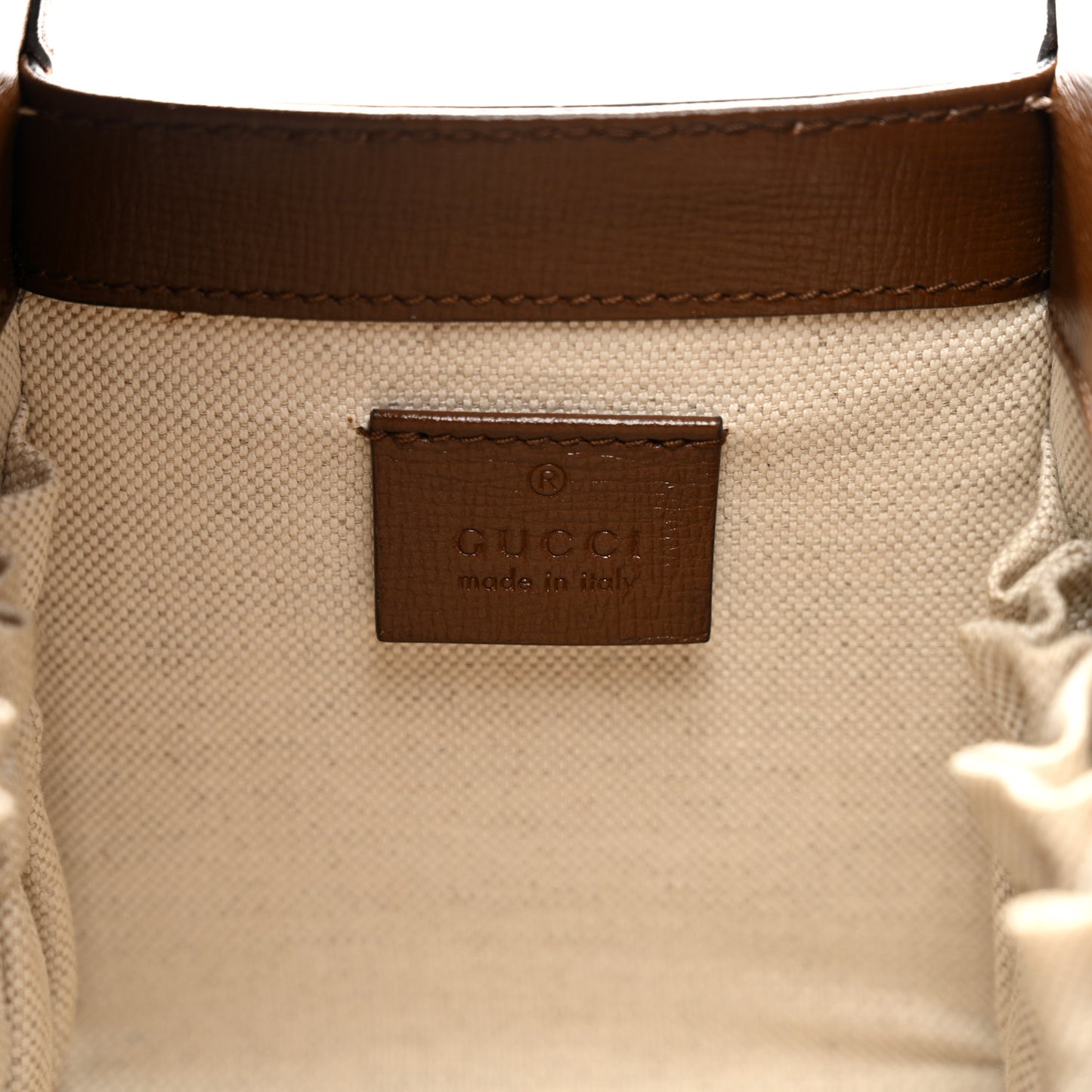 GG Supreme Monogram Azalea Calfskin Mini Horsebit 1955 Foldover Top Handle Bag Beige Ebony Brown Sugar