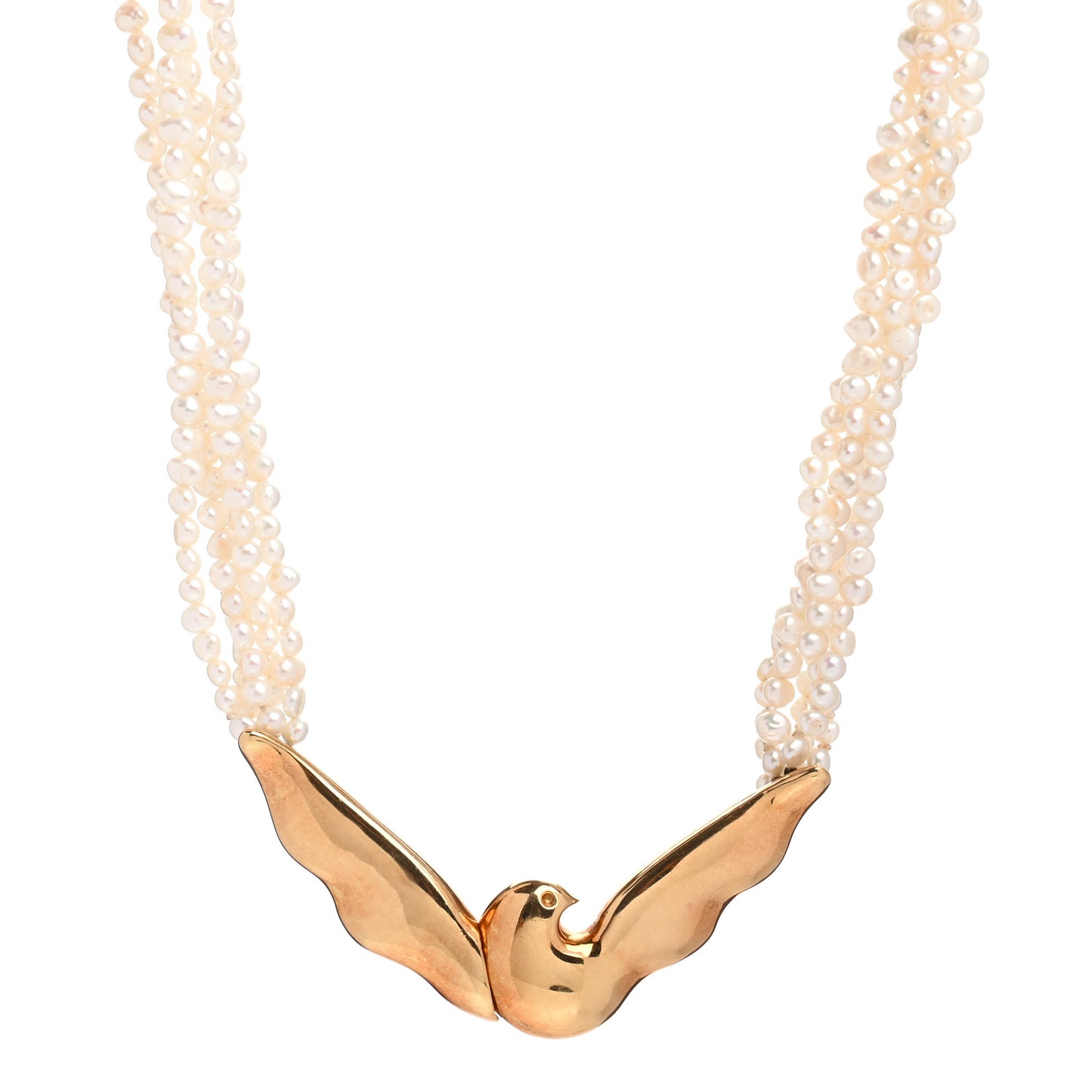 18K Yellow Gold Pearl Dove Necklace