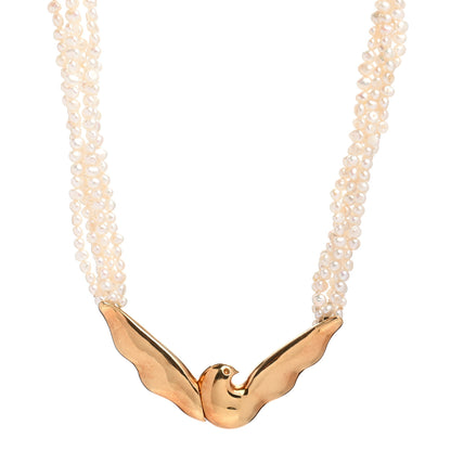 Tiffany 18K Yellow Gold Pearl Dove Necklace 1 of 4