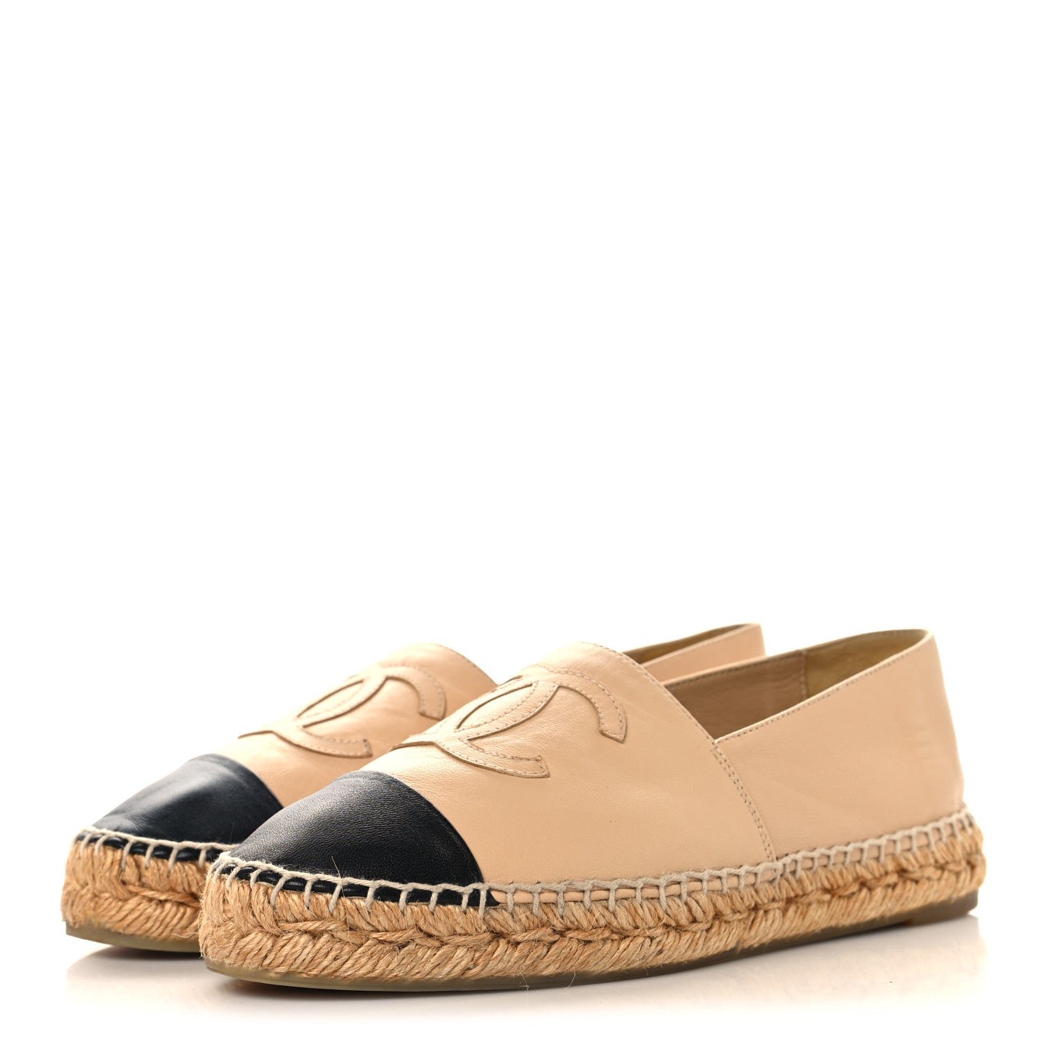 Chanel Lambskin CC Espadrilles 37 Beige Black 4 of 9