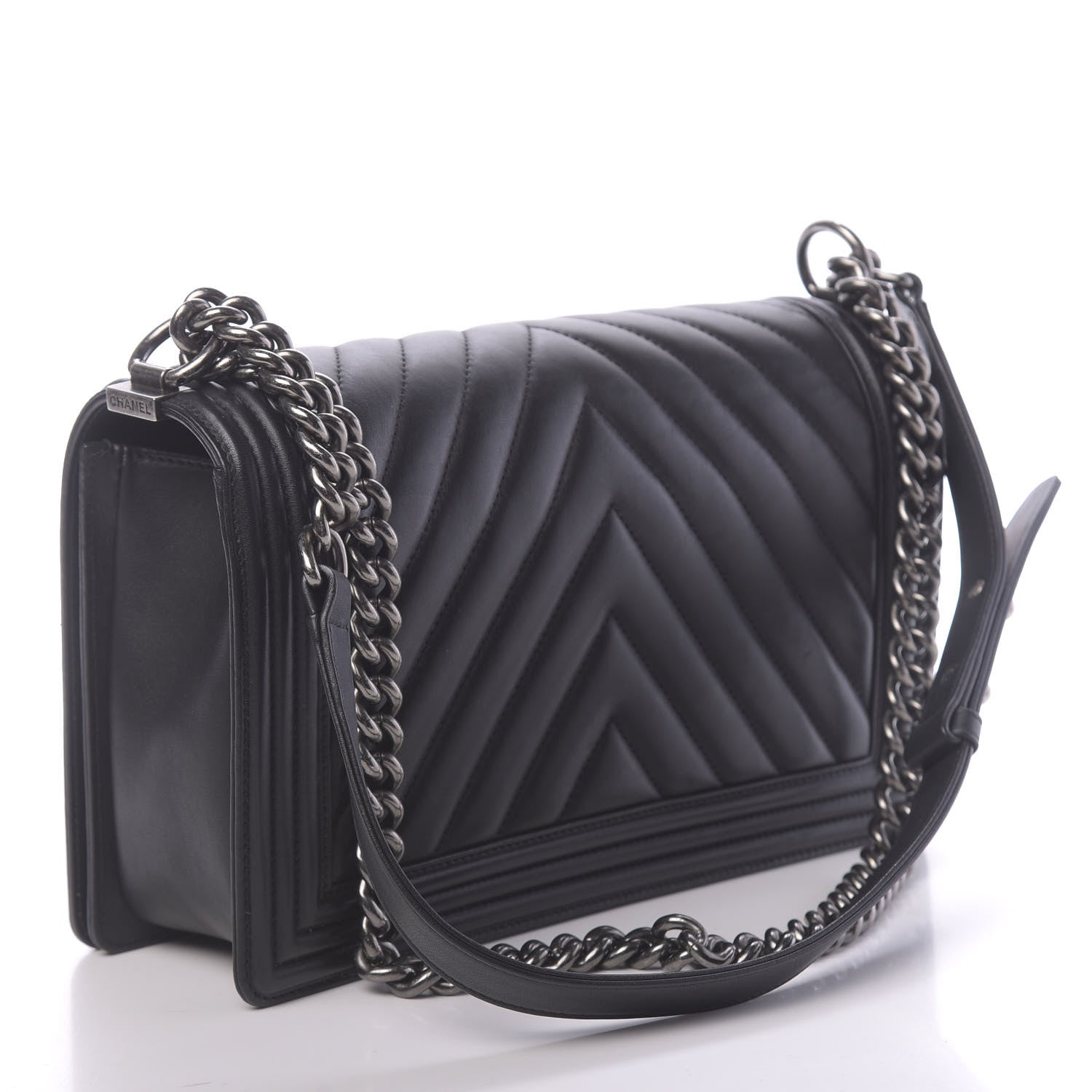 Chanel Calfskin Chevron Quilted New Medium Boy Flap Black 3 of 12
