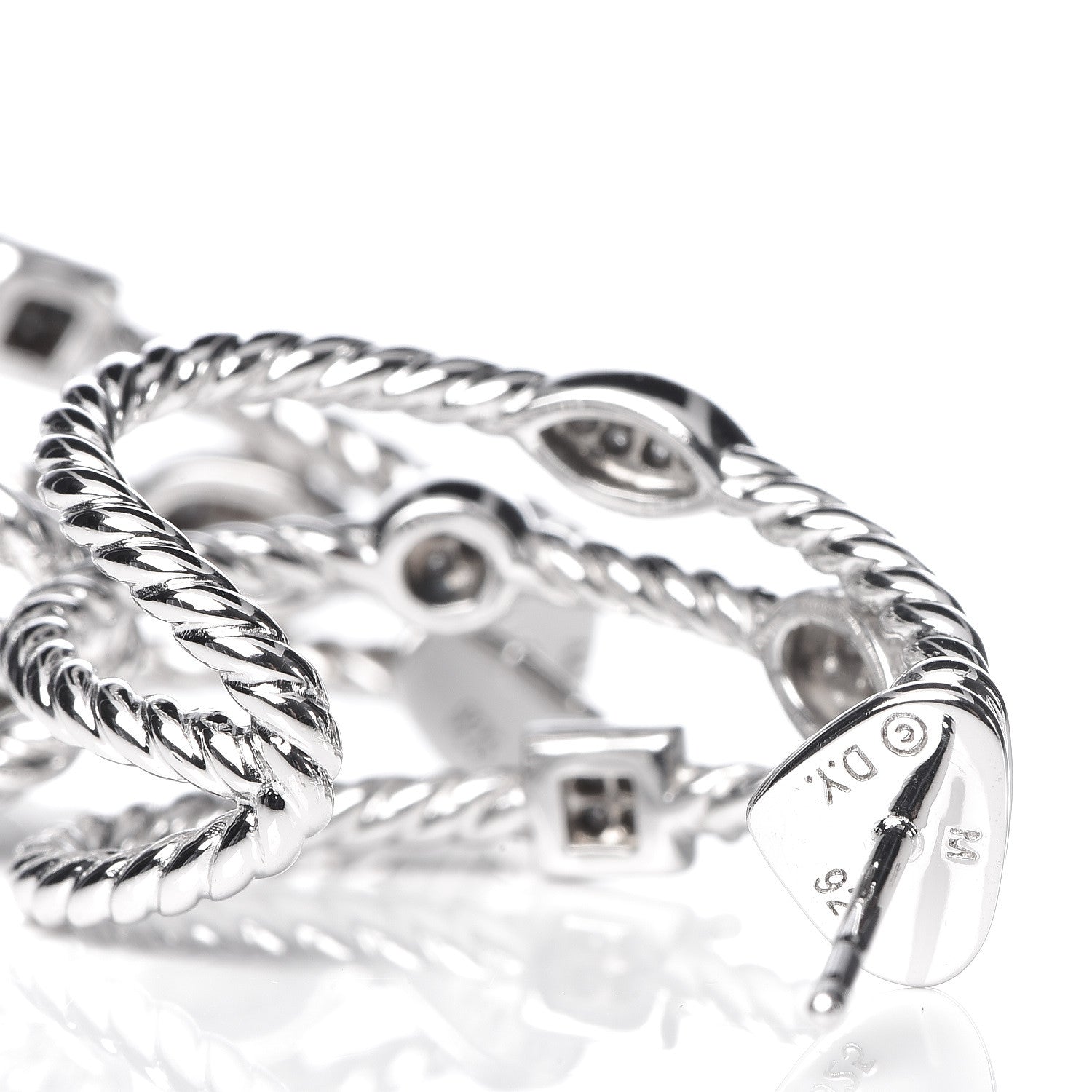 David Yurman Sterling Silver Diamond Confetti 3 Row Earrings 4 of 4