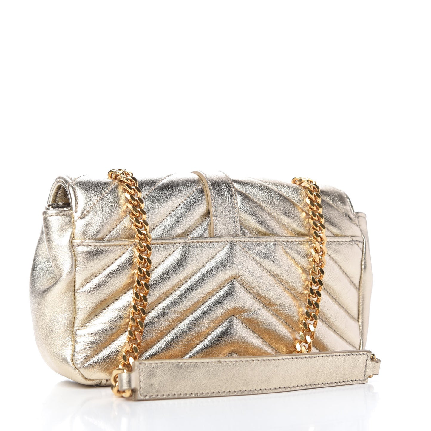 Metallic Nappa Matelasse Chevron Classic Monogram Baby Chain Bag Gold