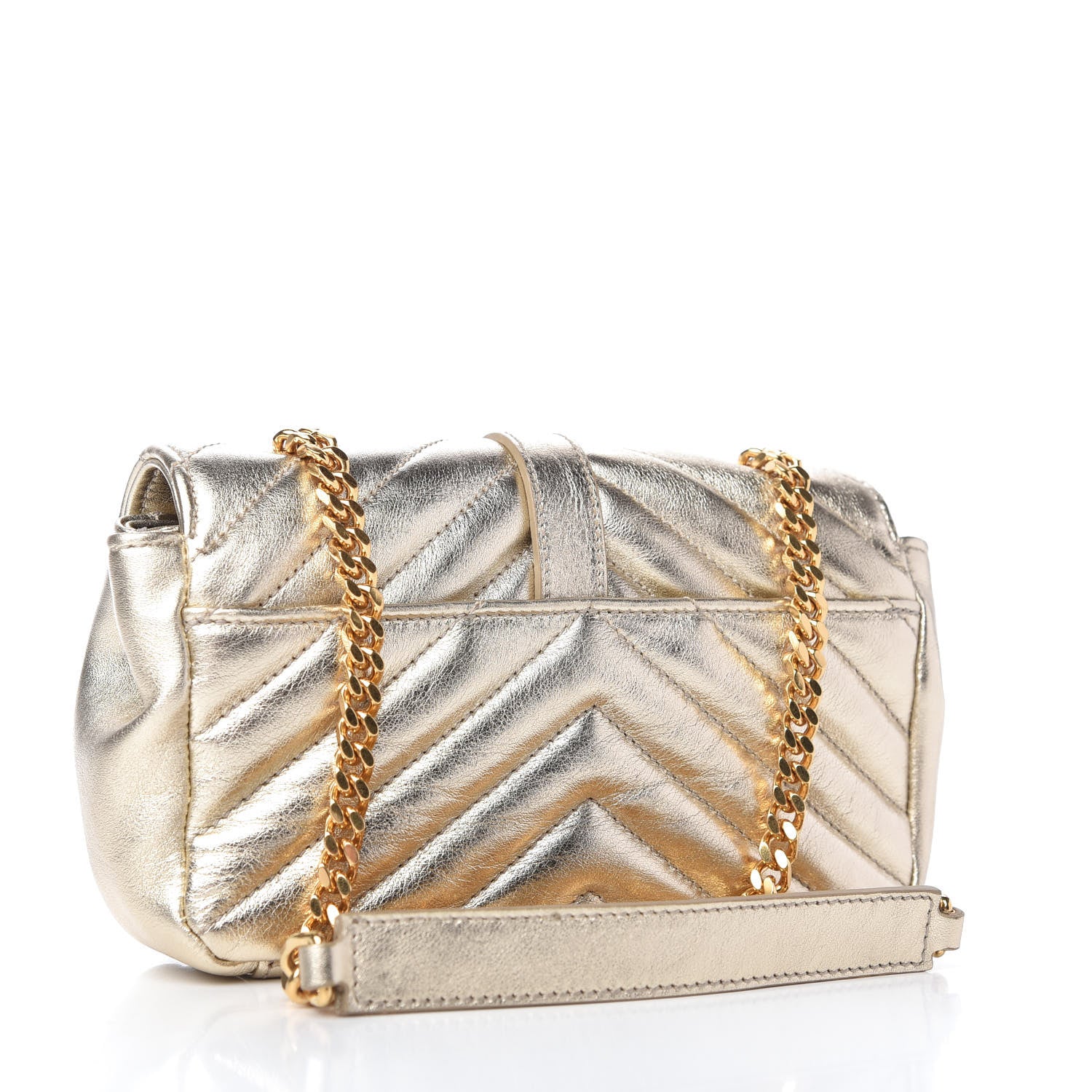Saint Laurent Metallic Nappa Matelasse Chevron Classic Monogram Baby Chain Bag Gold 3 of 10