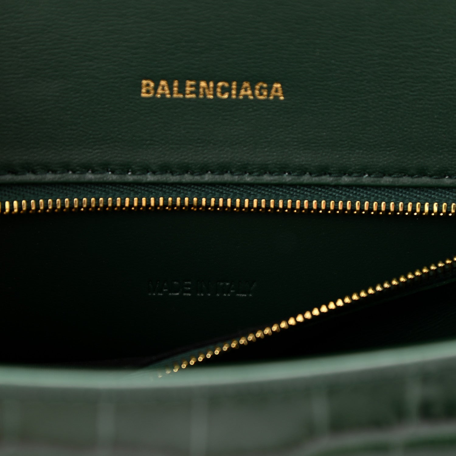 Balenciaga Shiny Calfskin Crocodile Embossed Small Hourglass Top Handle Bag Forest Green 7 of 11