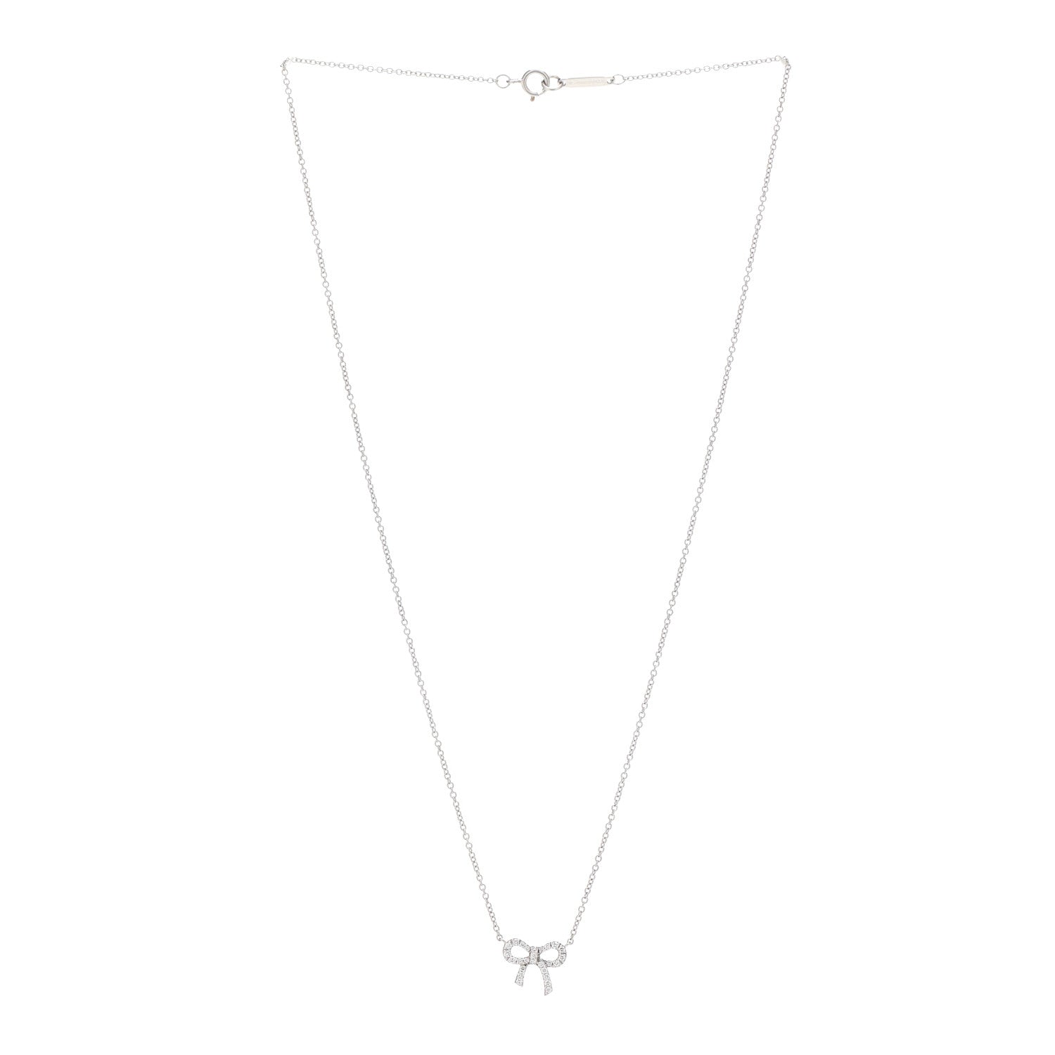Tiffany 18K White Gold Diamond Mini Bow Pendant Necklace 3 of 6