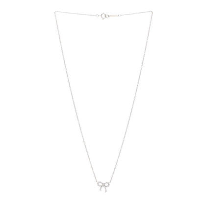 Tiffany 18K White Gold Diamond Mini Bow Pendant Necklace 3 of 6