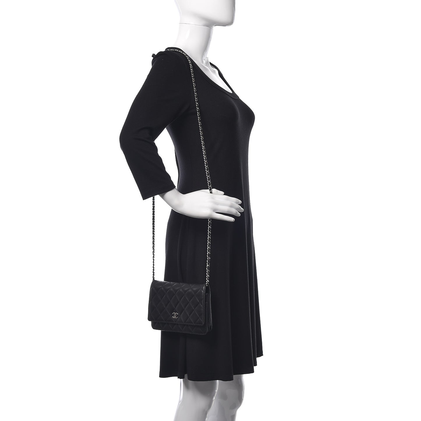 Lambskin Quilted Wallet On Chain WOC Black