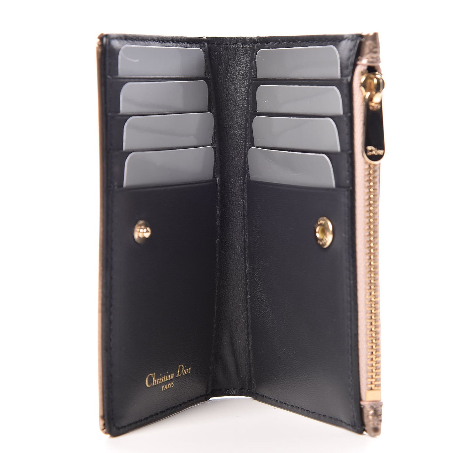 Metallic Patent Micro-Cannage Diorama Medium Wallet Champagne