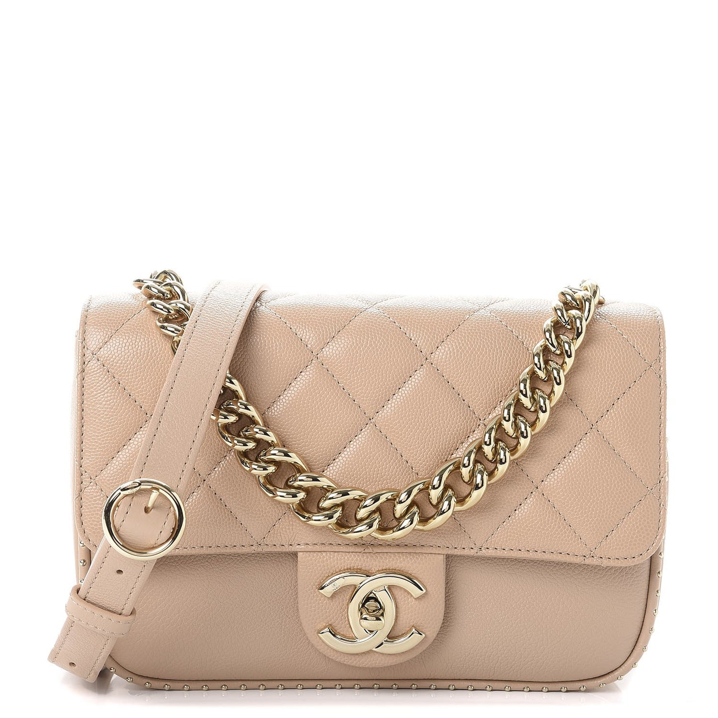 Caviar Quilted Small Studded Flap Beige