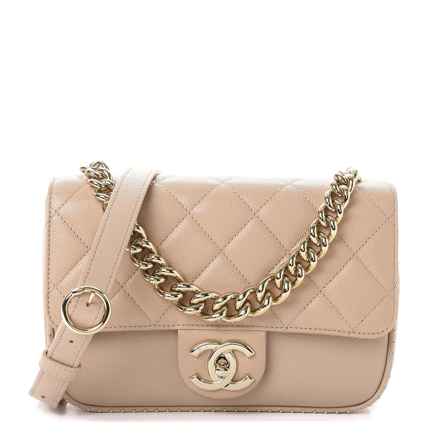 Chanel Caviar Quilted Small Studded Flap Beige 1 of 8