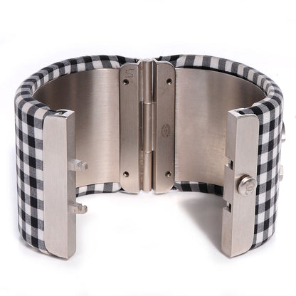 Chanel Fabric Metal Enamel Gingham CC Cuff Black White 4 of 5