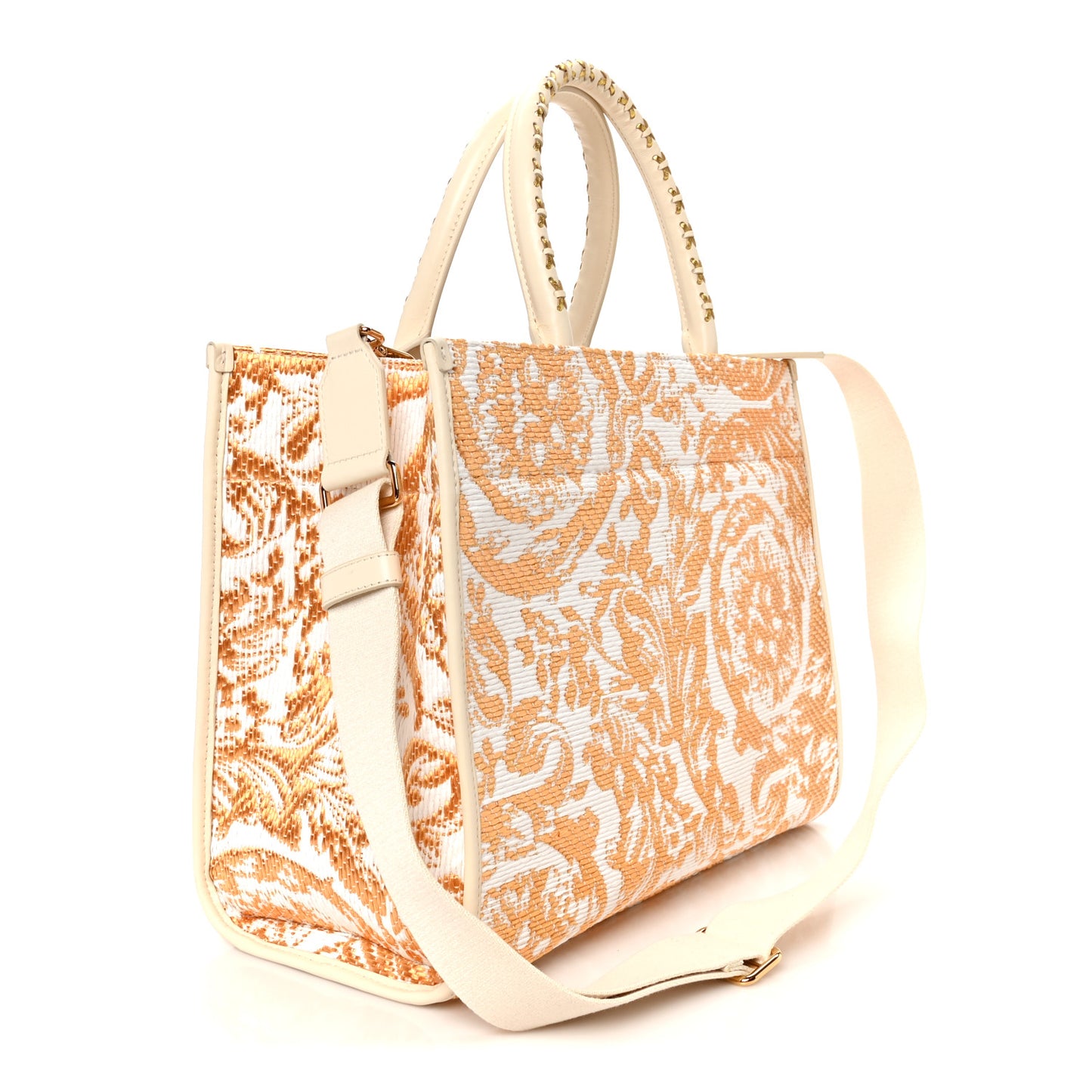 Jacquard Barocco Print Athena Tote White Gold