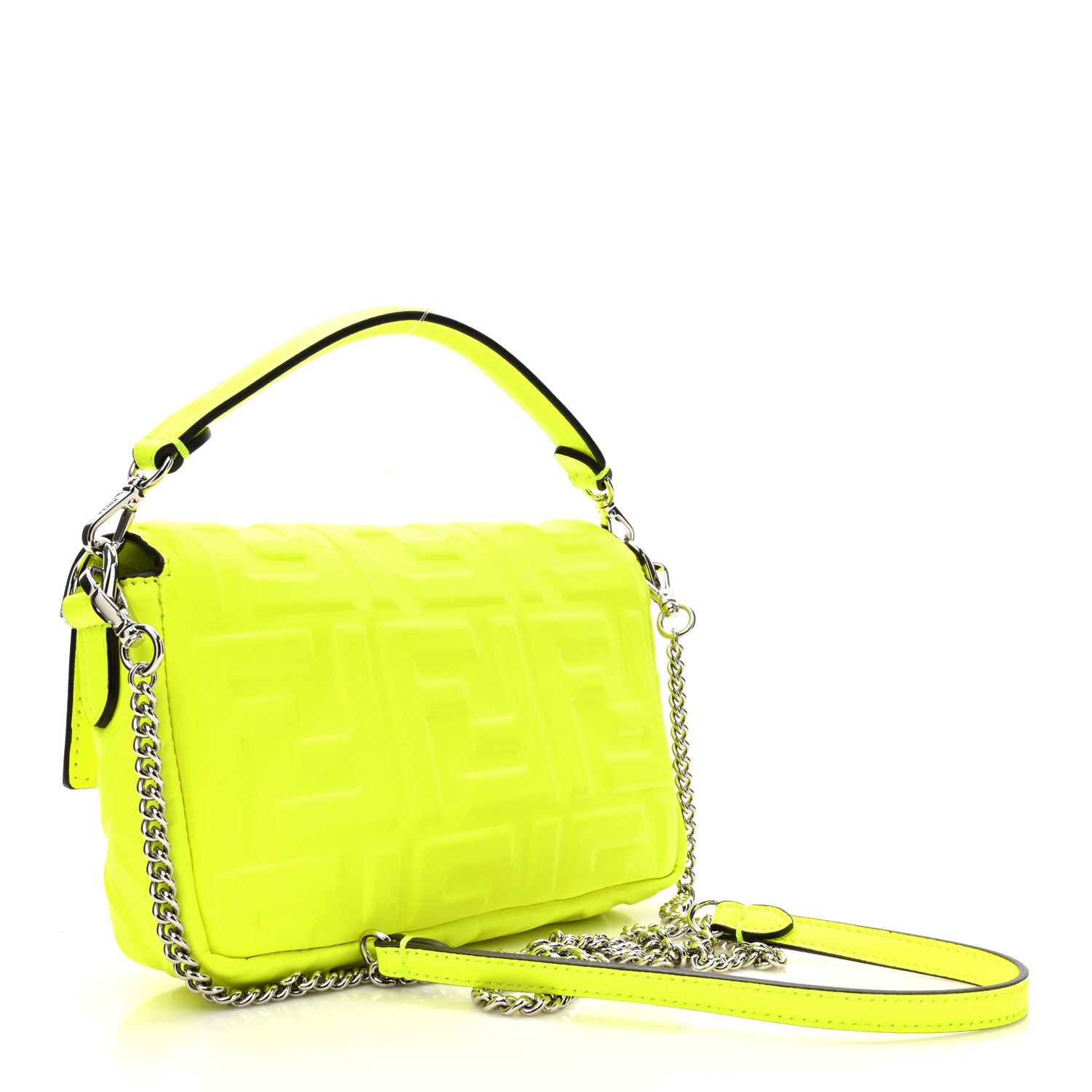 Fendi Nappa FF 1974 Embossed Mini Baguette Neon Yellow 3 of 10