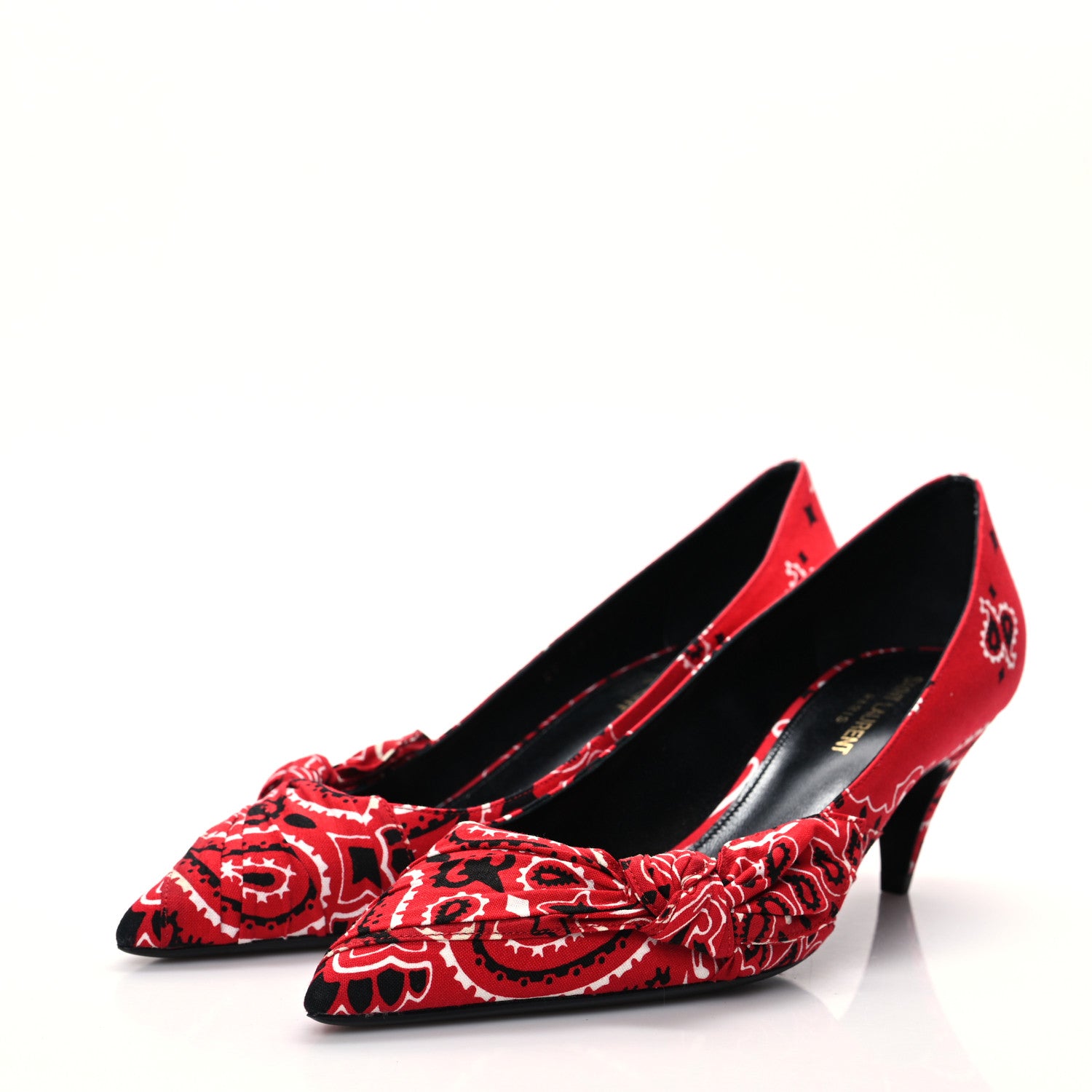 Saint Laurent Bandana Charlotte Kitten Heel Pumps 39 Red 2 of 8