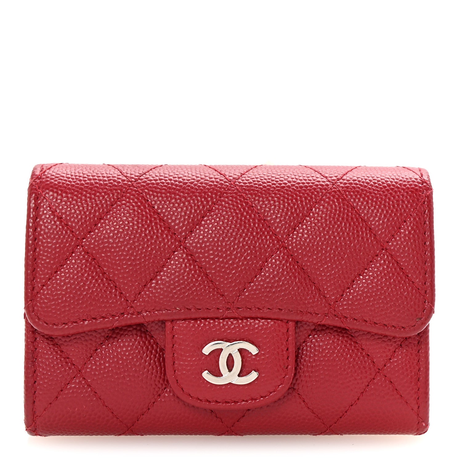 Chanel Caviar Quilted Flap Card Holder Wallet Red 1 of 9