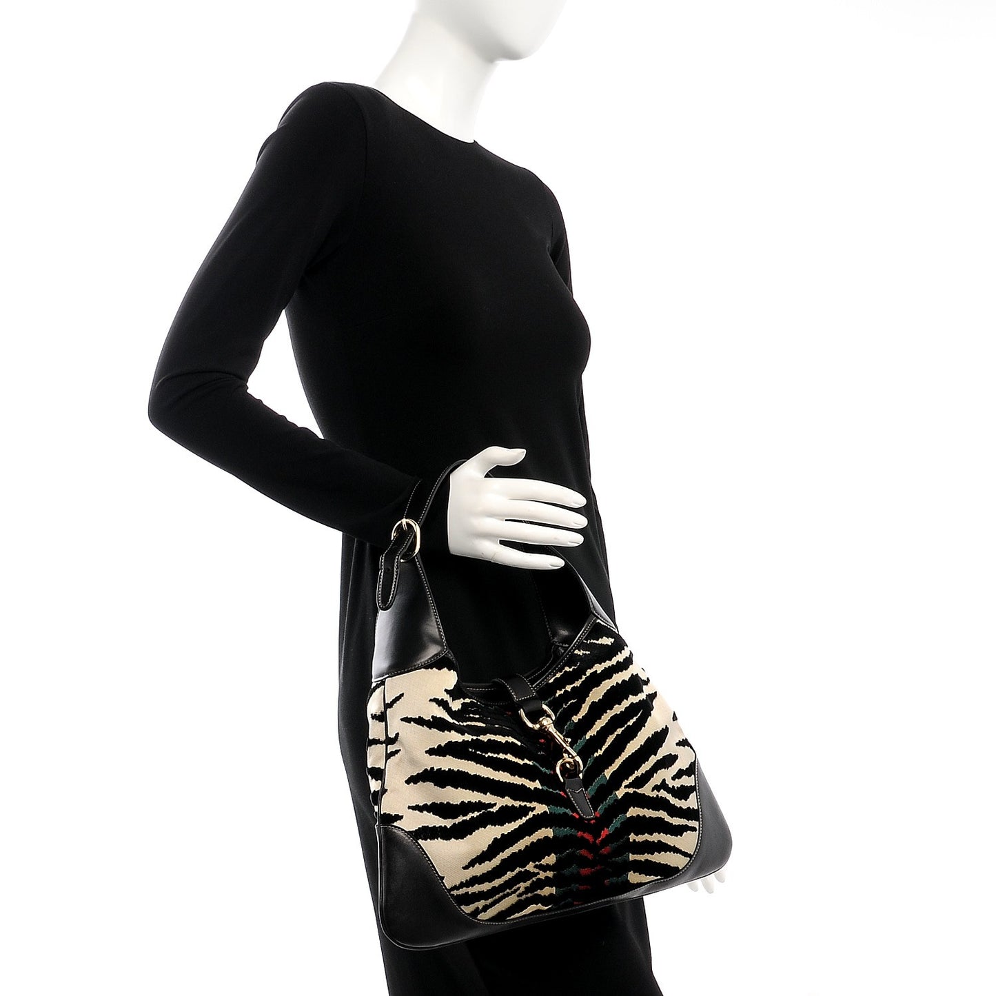 Canvas Velvet Tiger Print Jackie O Bouvier Bag