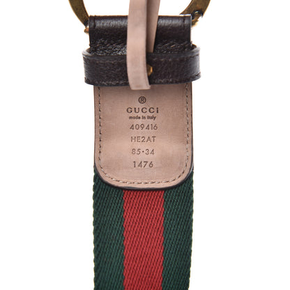 Gucci Nylon Textured Calfskin Double G Web 40mm Belt 85 34 Green Red Dark Cocoa 4 of 6