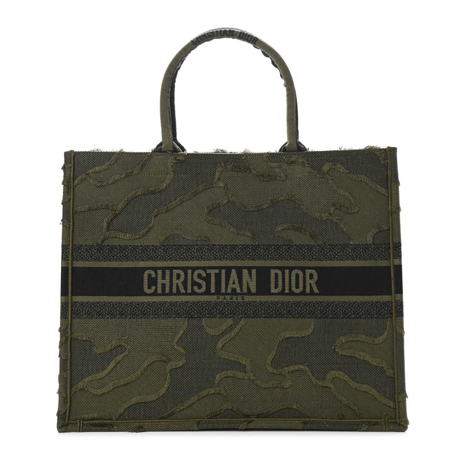 Christian Dior Canvas Embroidered Camouflage Book Tote Green 1 of 12