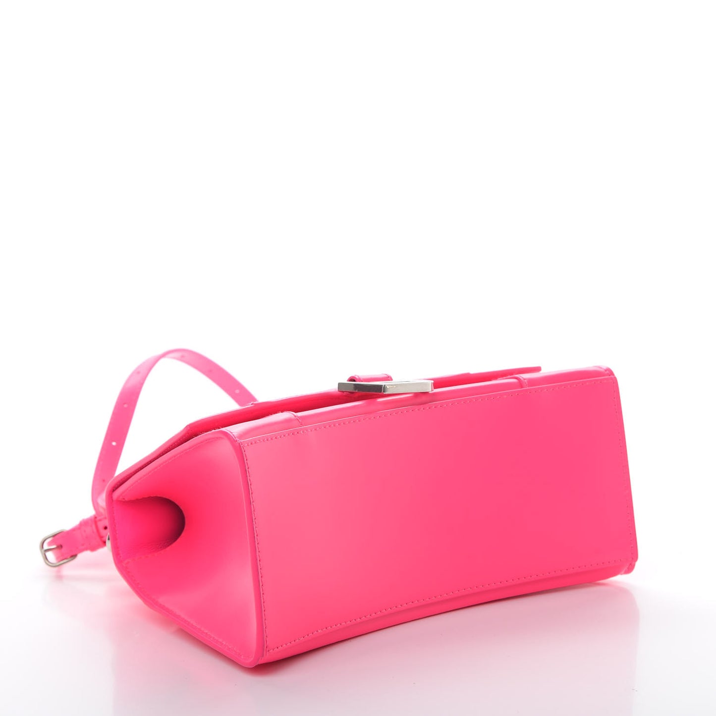 Shiny Box Calfskin Small Hourglass Top Handle Bag Hot Pink