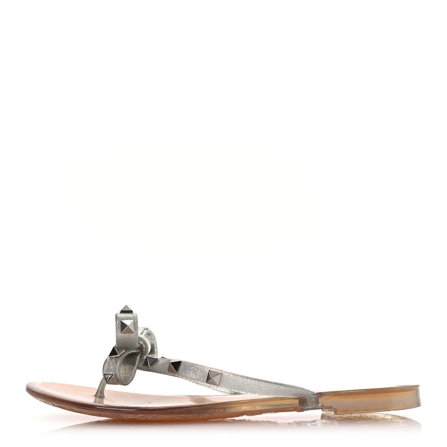 Valentino Garavani PVC Jelly Glitter Rockstud Bow Thong Sandals 37 Silver 1 of 12