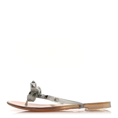 Valentino Garavani PVC Jelly Glitter Rockstud Bow Thong Sandals 37 Silver 1 of 12
