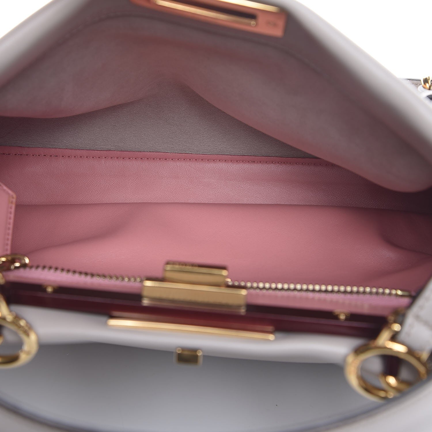 Fendi Vitello Seta Shiny Nappa Medium Peekaboo Iconic Satchel Grigio Polvere Bois de Rose 6 of 9