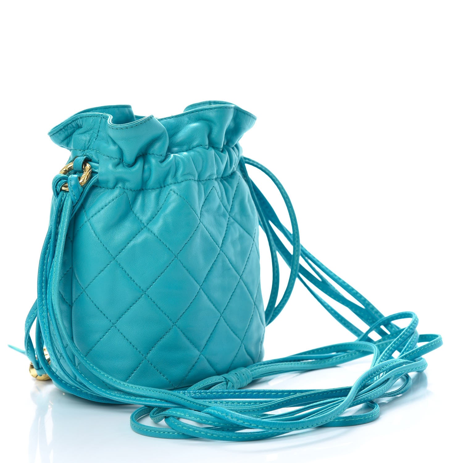 Chanel Lambskin Quilted Tassel Drawstring Pouch Blue 3 of 12