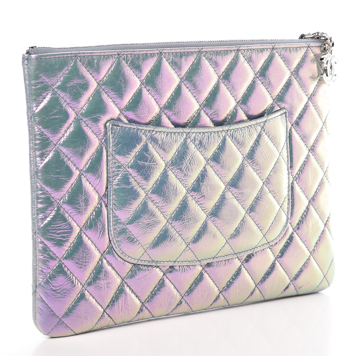 Chanel Iridescent Crumpled Lambskin Medium Cosmetic Case Light Blue 3 of 8