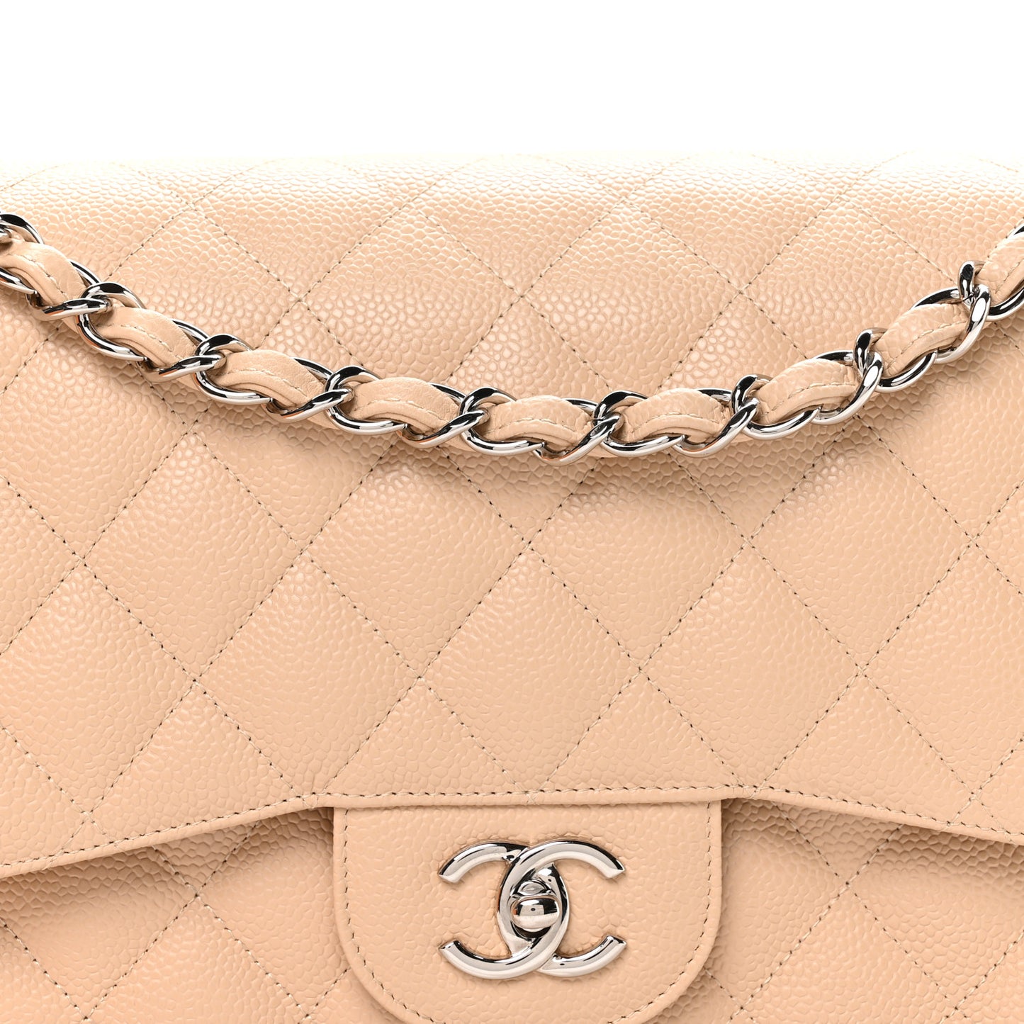 Caviar Quilted Jumbo Double Flap Light Beige
