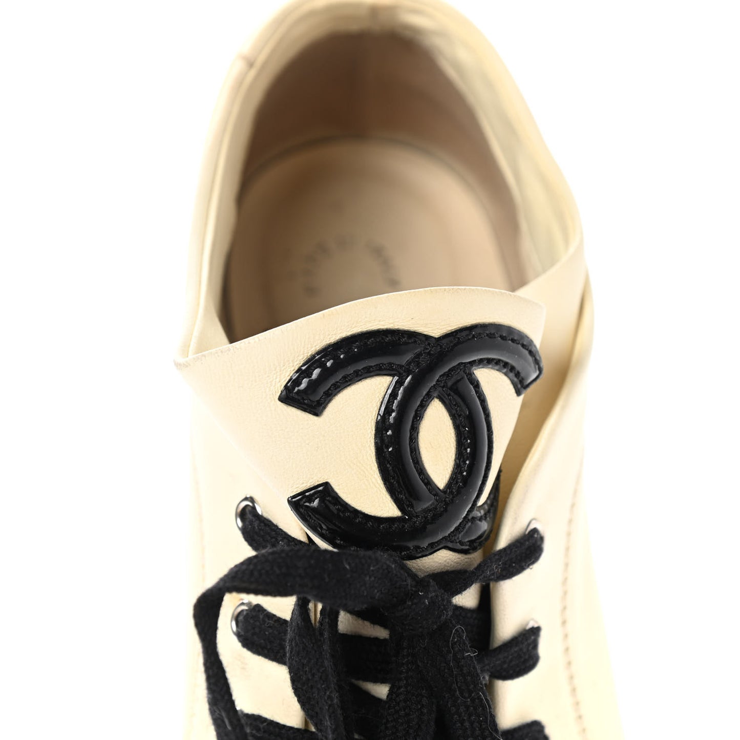Lambskin Patent Cap Toe CC Sneakers 39 White Black