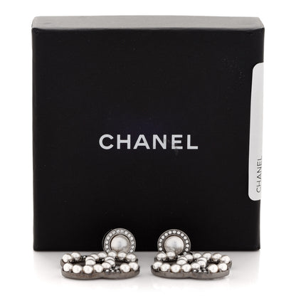 Chanel Pearl Crystal CC Drop Earrings Silver 5 of 5