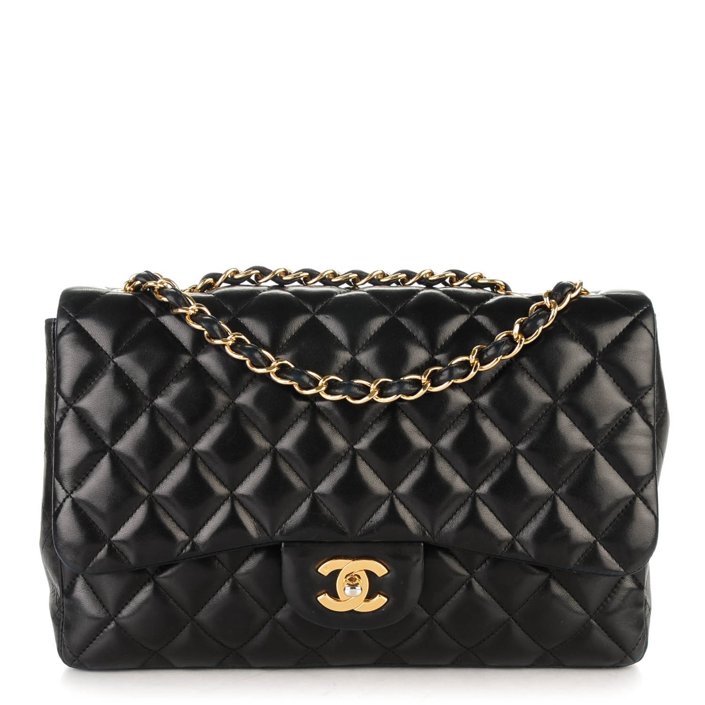 Lambskin Quilted Jumbo Single Flap Black