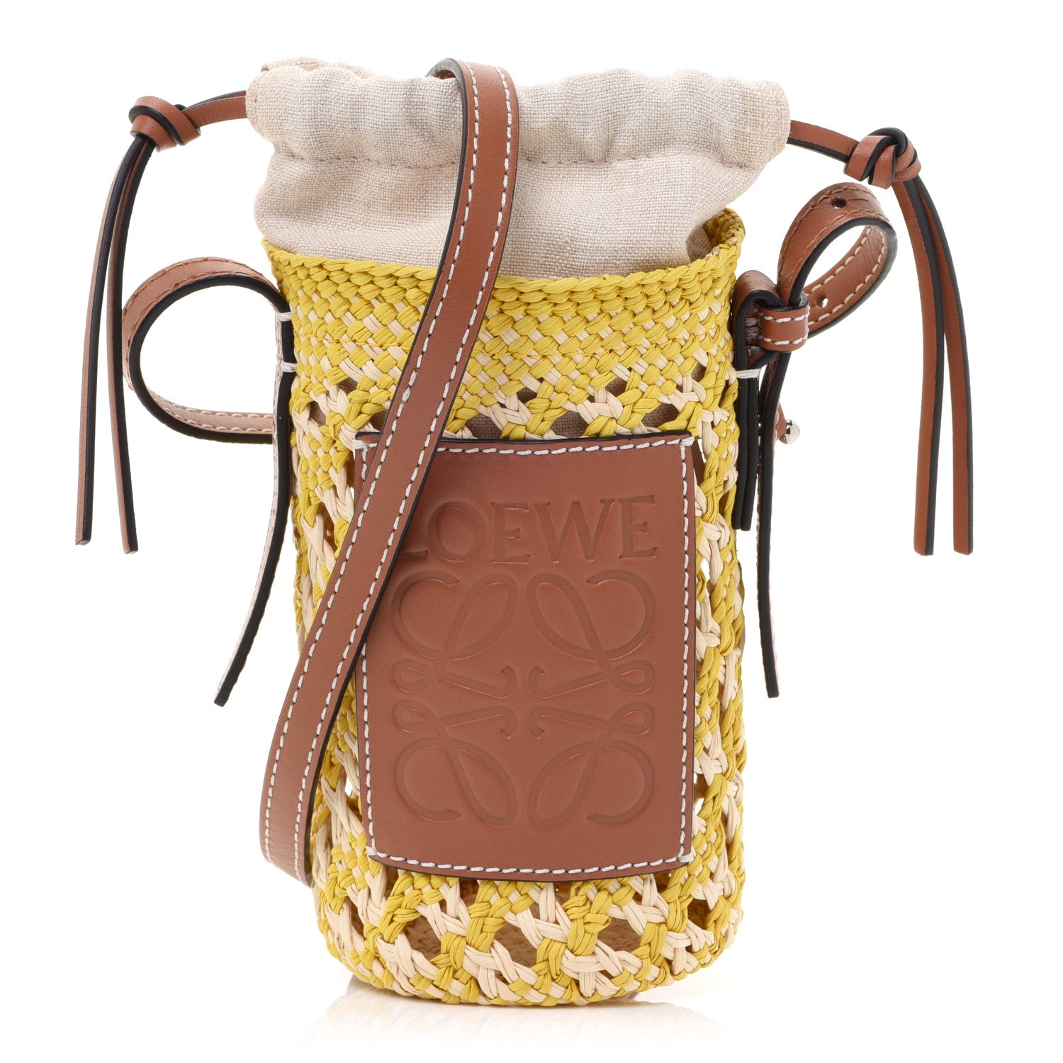 Loewe Calfskin Raffia Paulas Ibiza Bucket Bag Natural Yellow 1 of 8