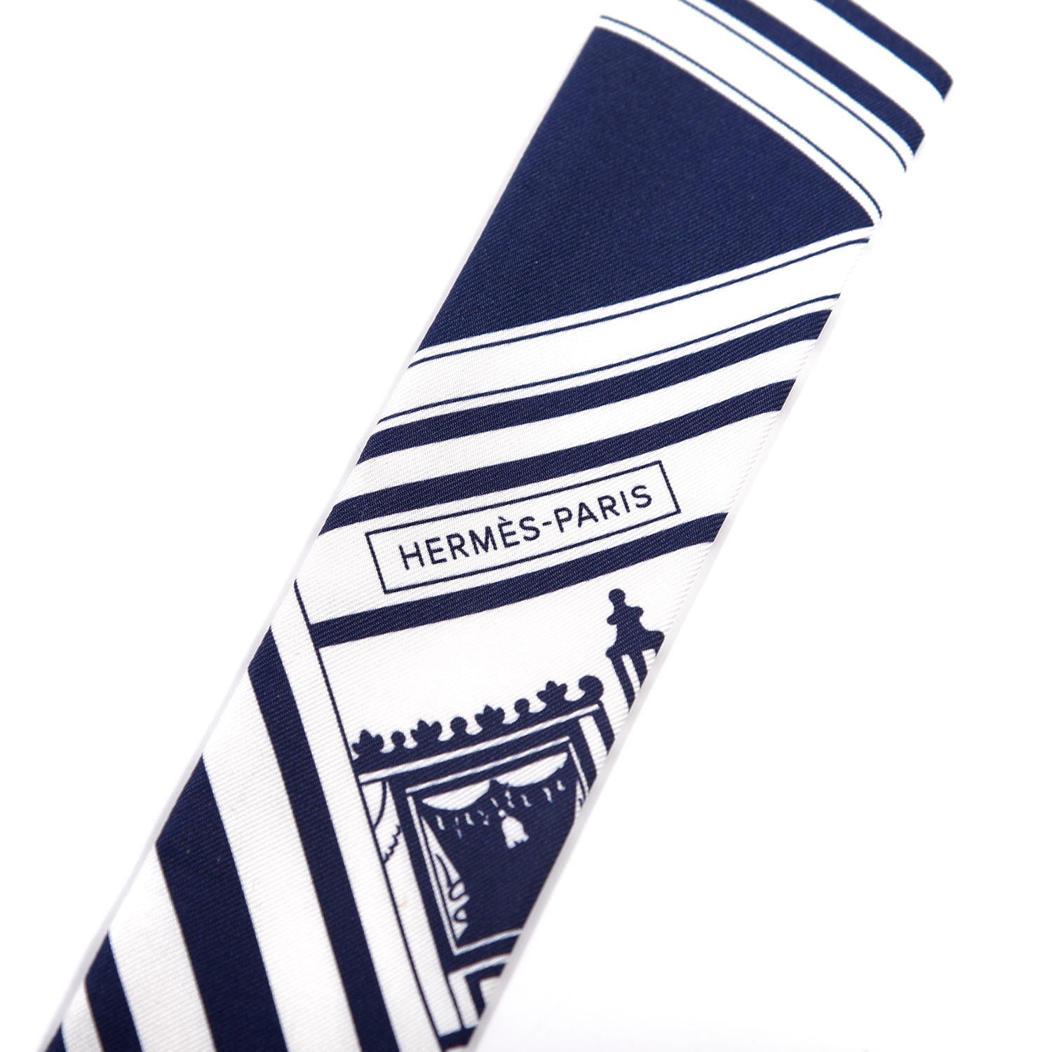 Hermes Silk Washington's Carriage Detail Twilly Marine White 4 of 5