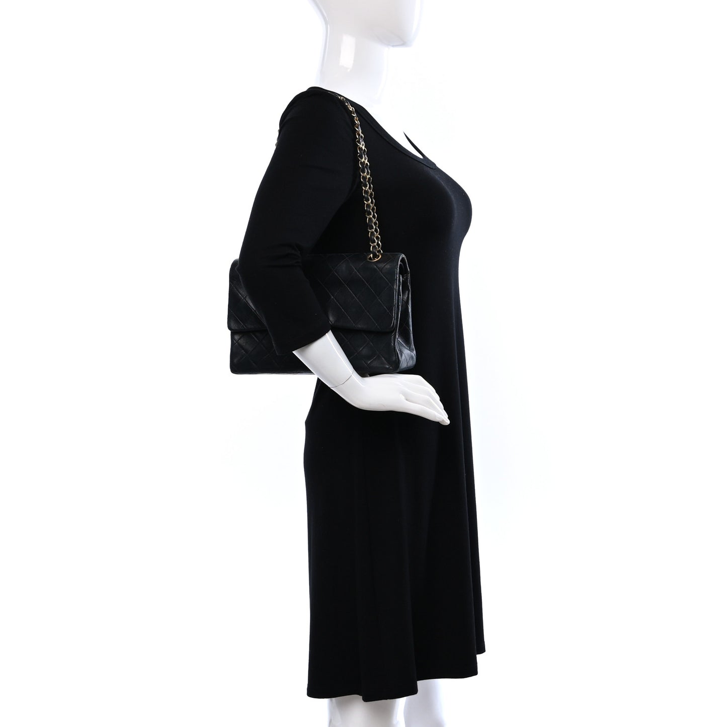 Lambskin Quilted Medium Double Flap Black