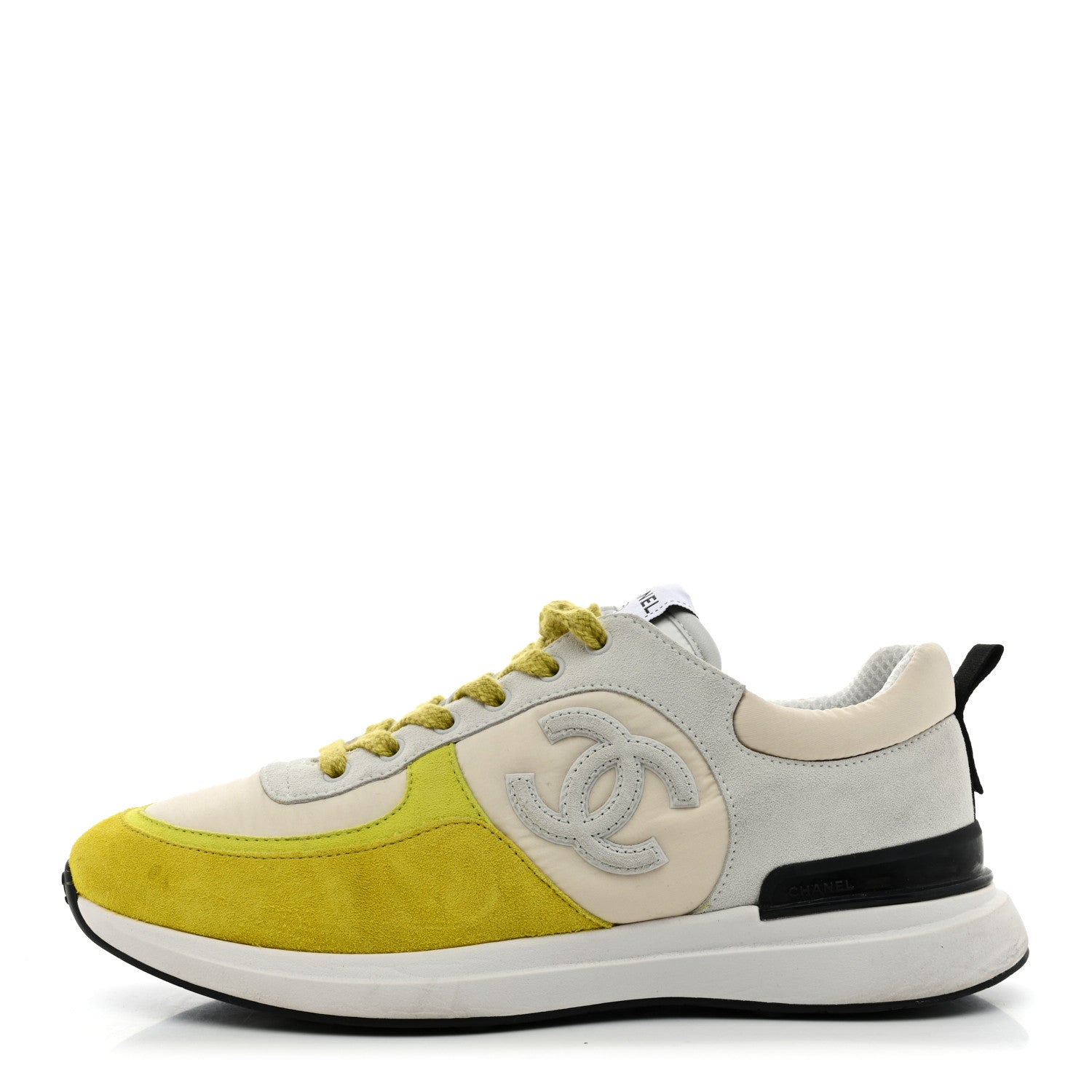 Chanel Fabric Suede Calfskin Logo Sneakers 41 Ivory Light Gray Yellow 1 of 11