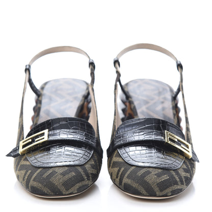 Fendi Jacquard Calfskin FF Tortoise Promenade Slingback Loafer Pumps 38.5 Tobacco 2 of 9