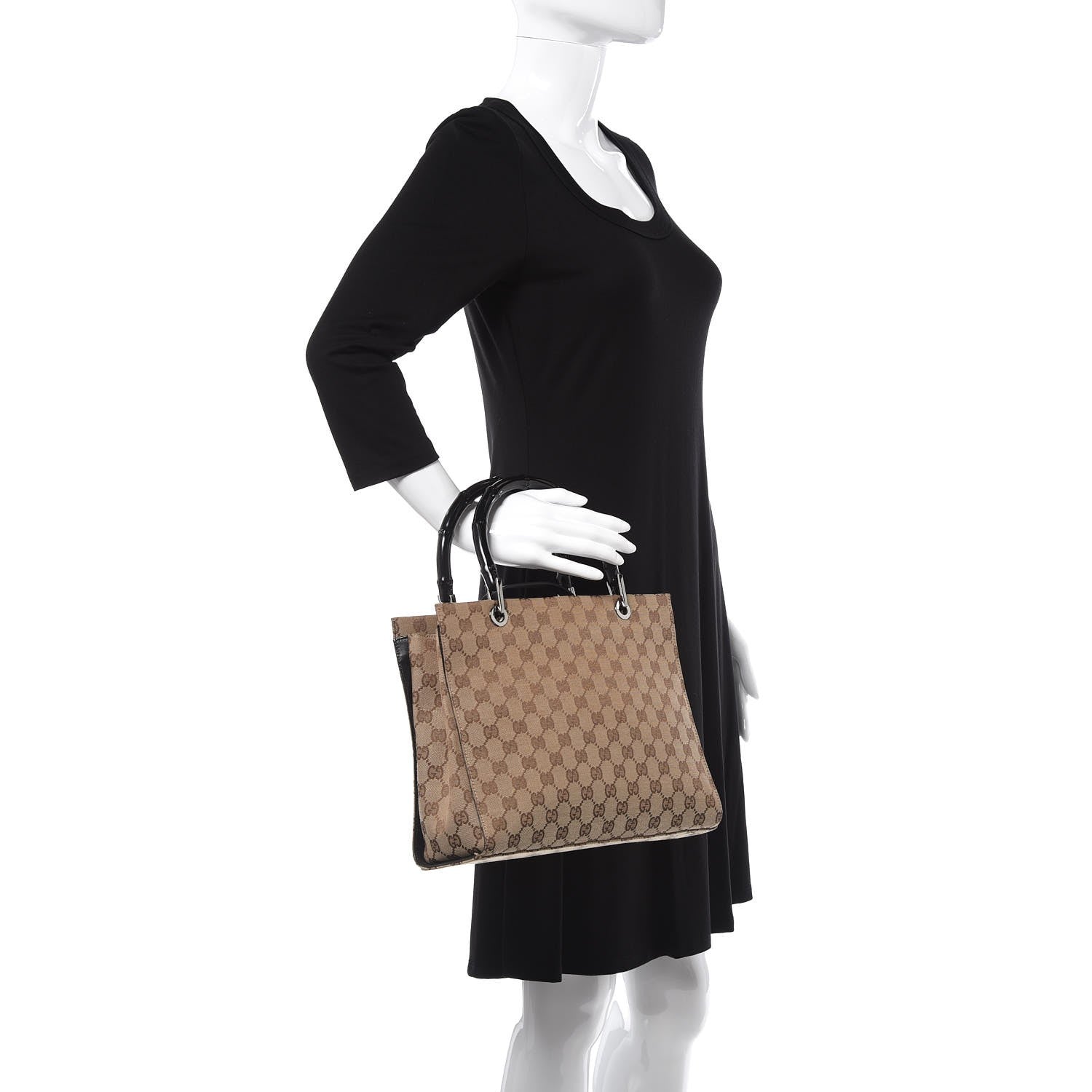 Gucci Monogram Bamboo Top Handle Tote Black 2 of 9