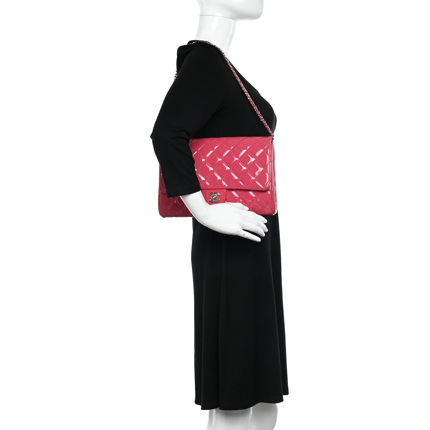 Chanel Patent Quilted Clutch with Chain Flap Fuchsia 2 of 11