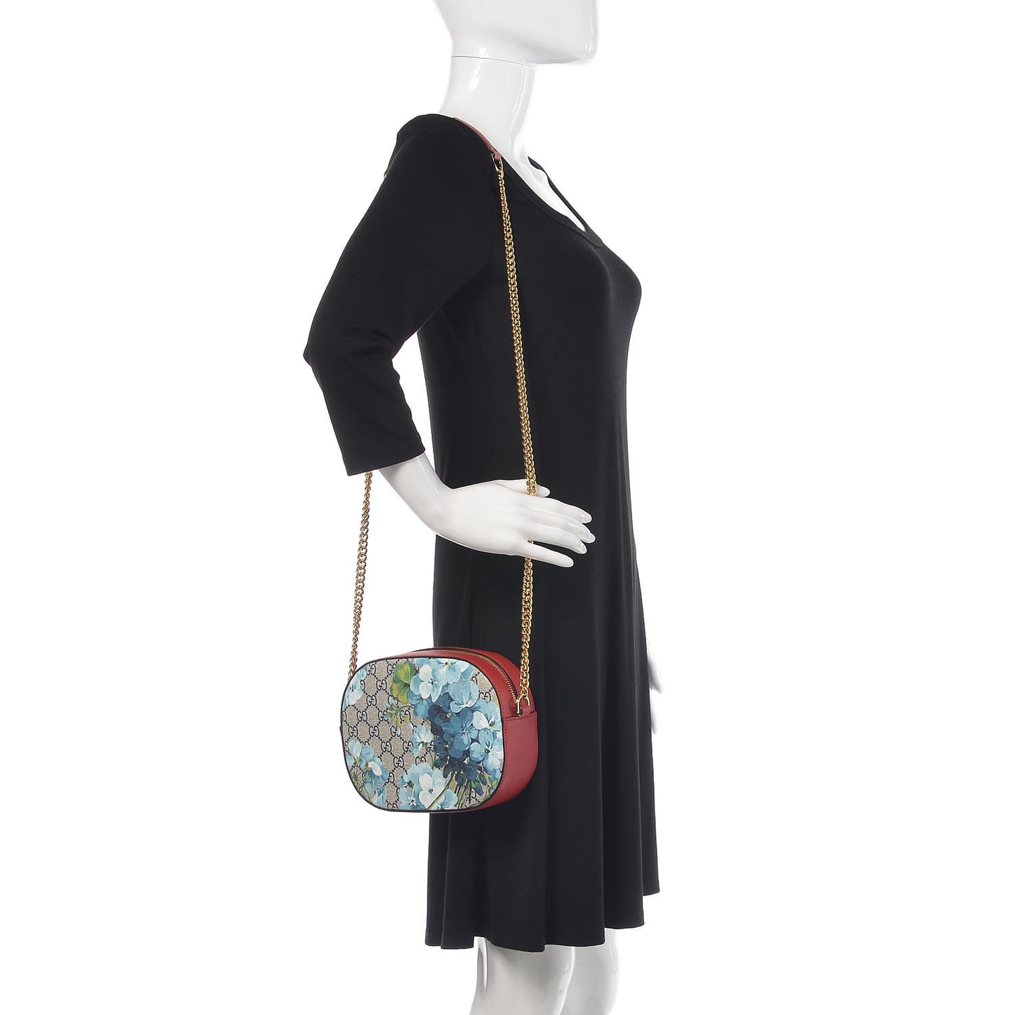 GG Supreme Monogram Blooms Mini Chain Shoulder Bag Beige Blue Navy Hibiscus Red