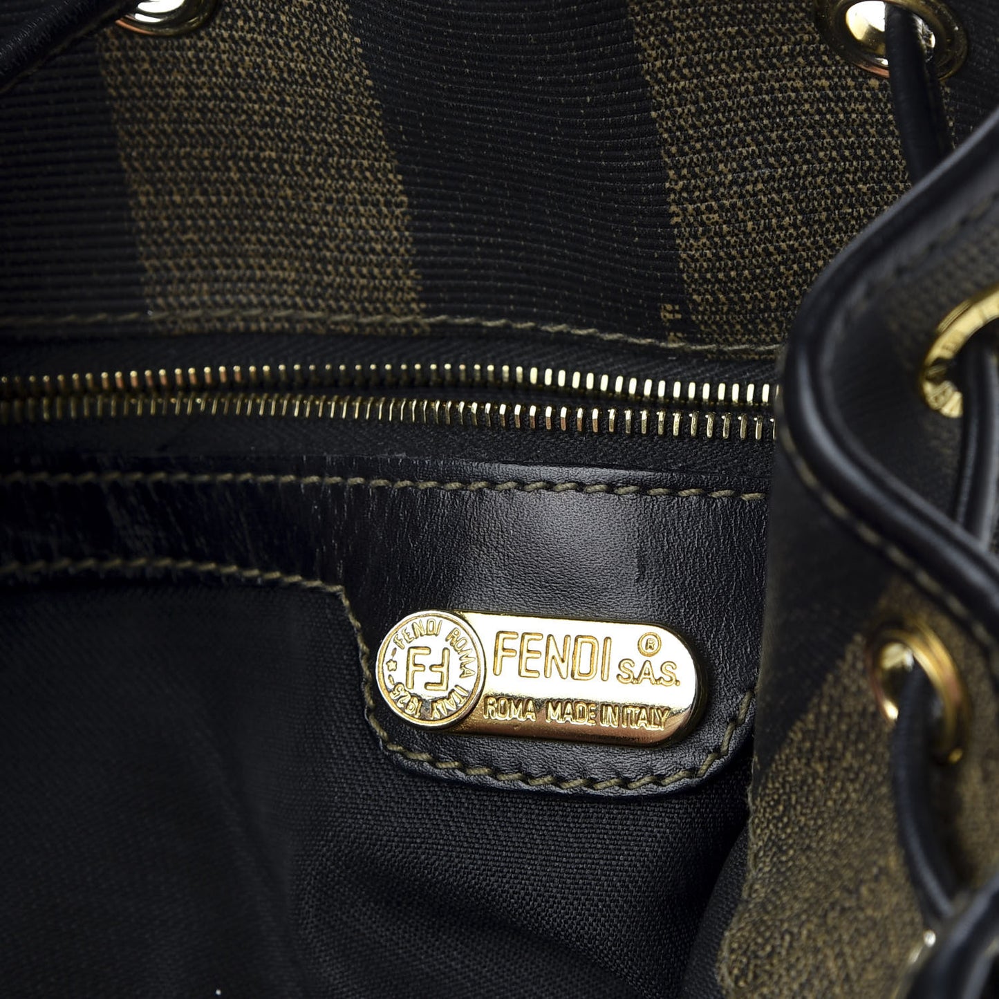 Calfskin Coated Canvas Pequin Bucket Bag Tobacco
