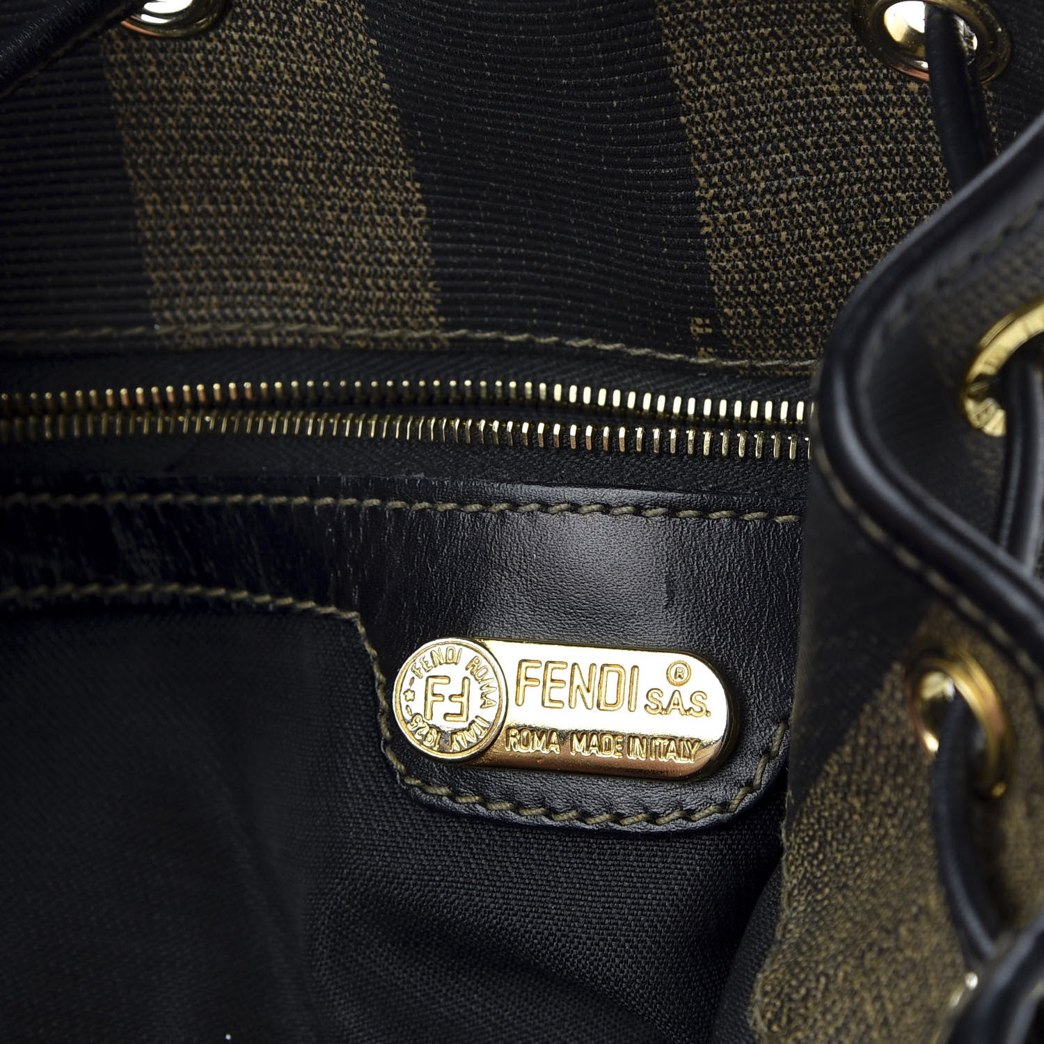 Fendi Calfskin Coated Canvas Pequin Bucket Bag Tobacco 6 of 11