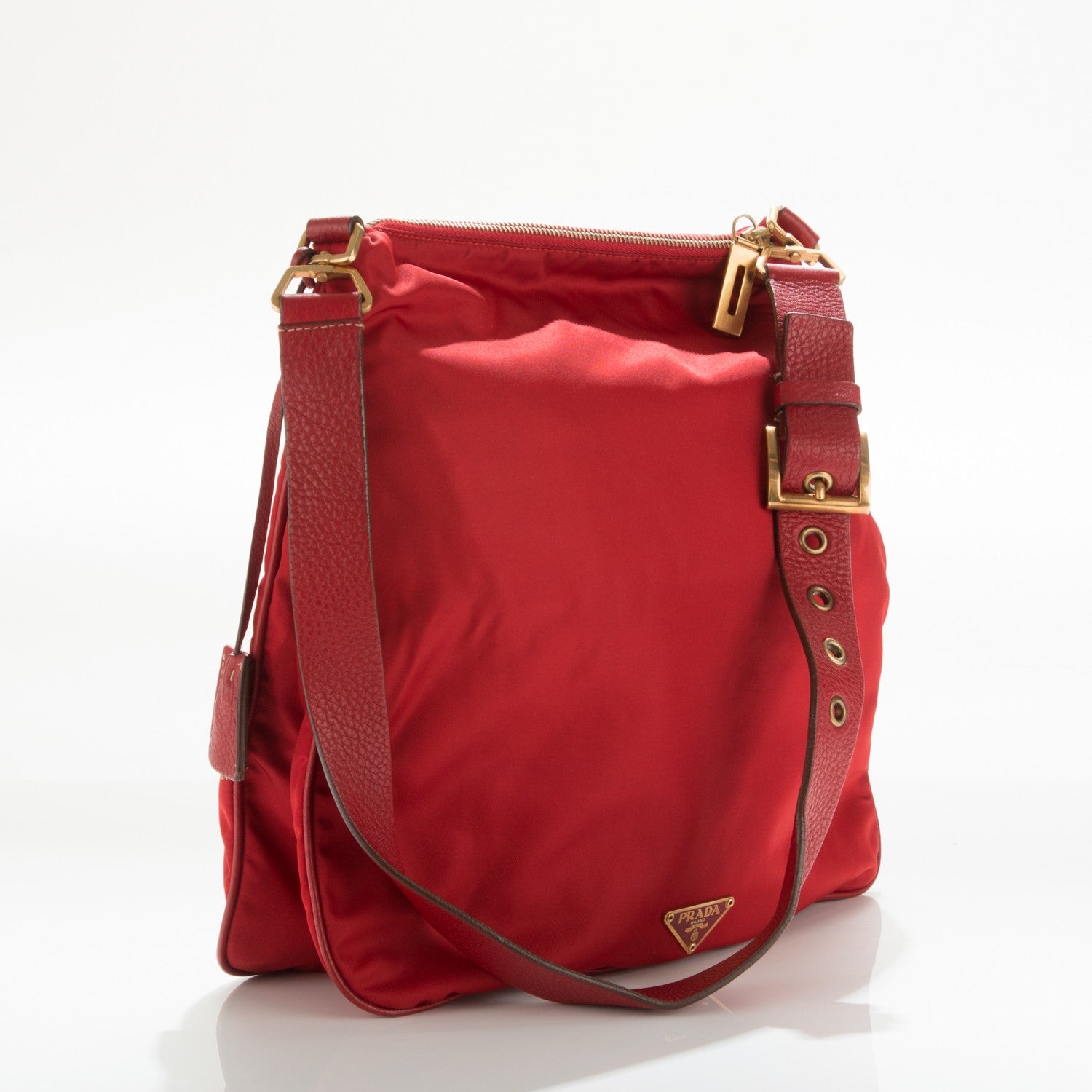 Prada Nylon Vela Vitello Daino Flat Messenger Bag Red 2 of 7