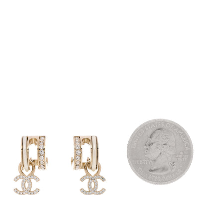 Chanel Crystal CC Hoop Drop Earrings Gold Pearly White 2 of 4