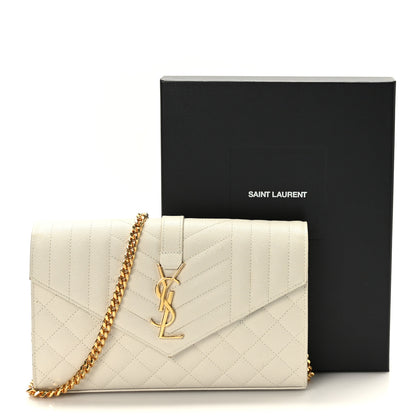 Saint Laurent Grain De Poudre Mixed Matelasse Triquilt Monogram Chain Wallet Blanc Vintage 9 of 9