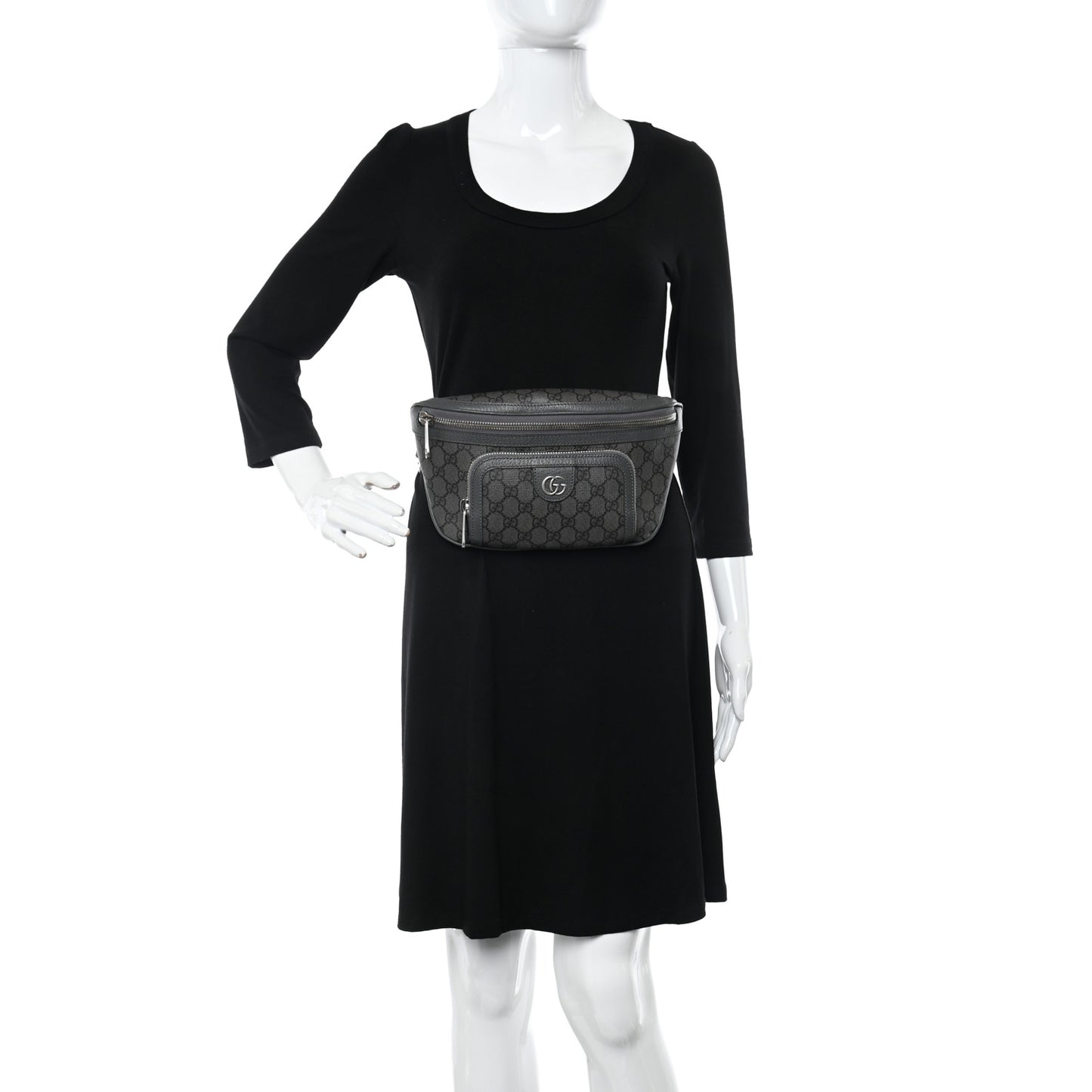 GG Supreme Monogram Textured Dollar Calfskin Ophidia Belt Bag Grey Black Graphite Grey