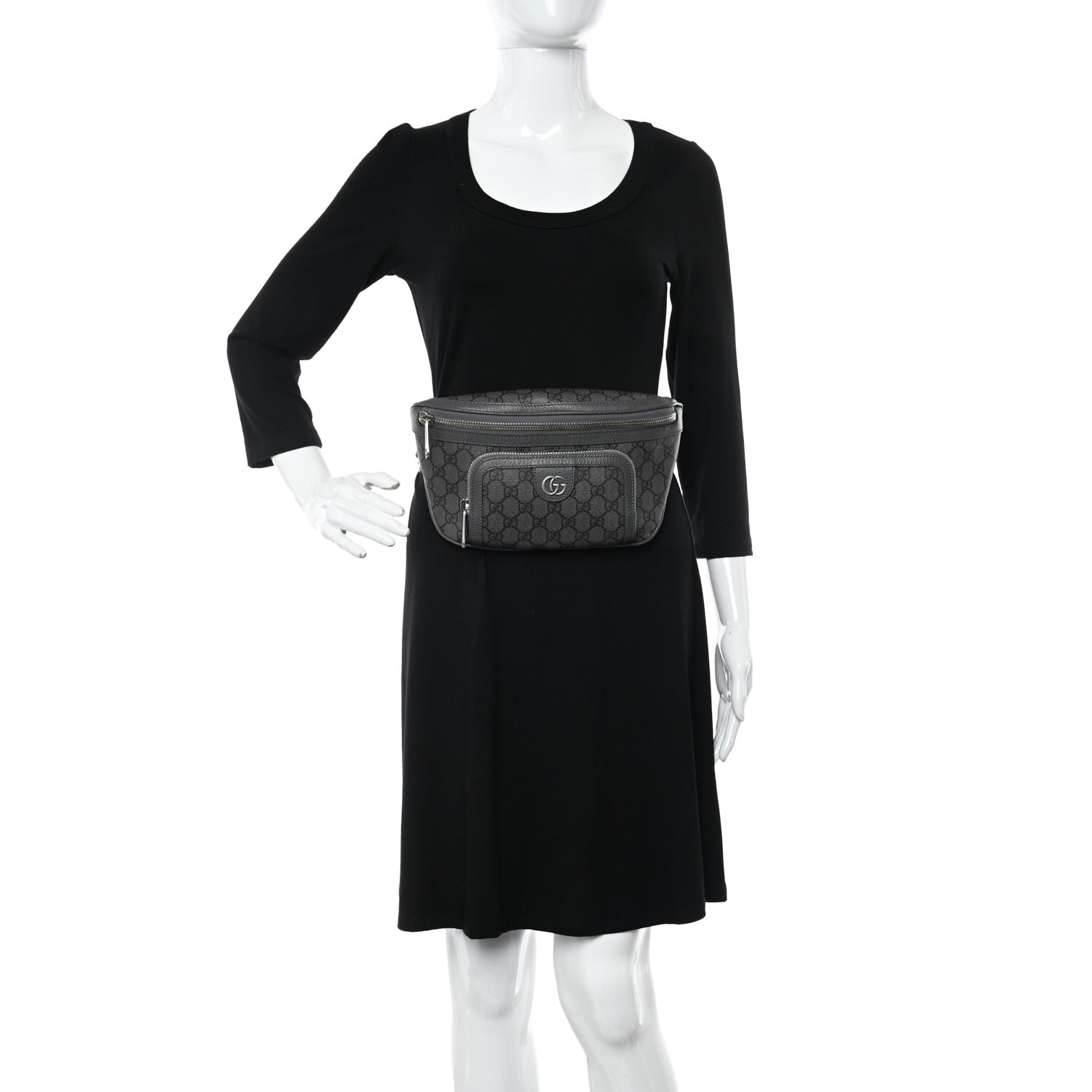 Gucci GG Supreme Monogram Textured Dollar Calfskin Ophidia Belt Bag Grey Black Graphite Grey 2 of 11