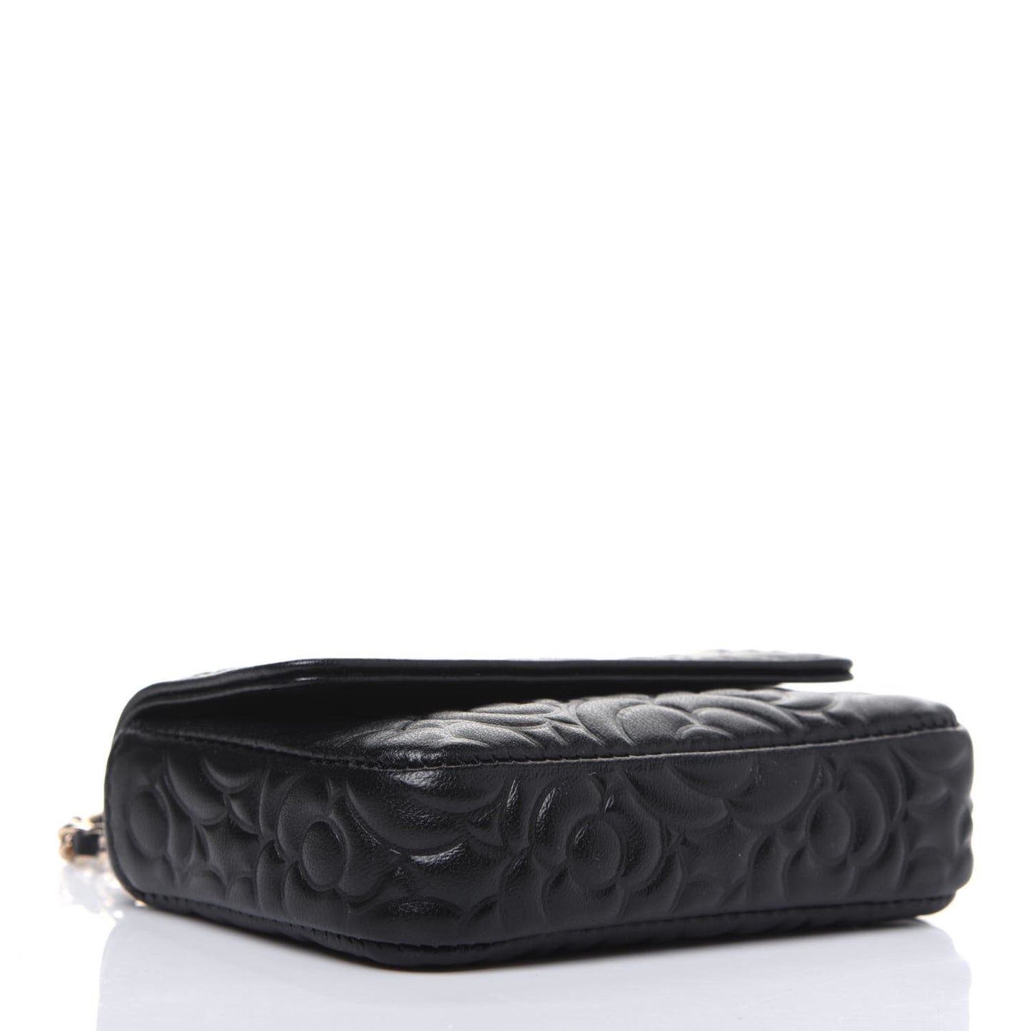 Lambskin Camellia Embossed Chain Belt Bag Black